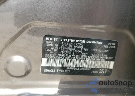 2018 Mitsubishi Outlander Sport Es z USA, uszkodzony, nr VIN JA4AP3AU5JU006061